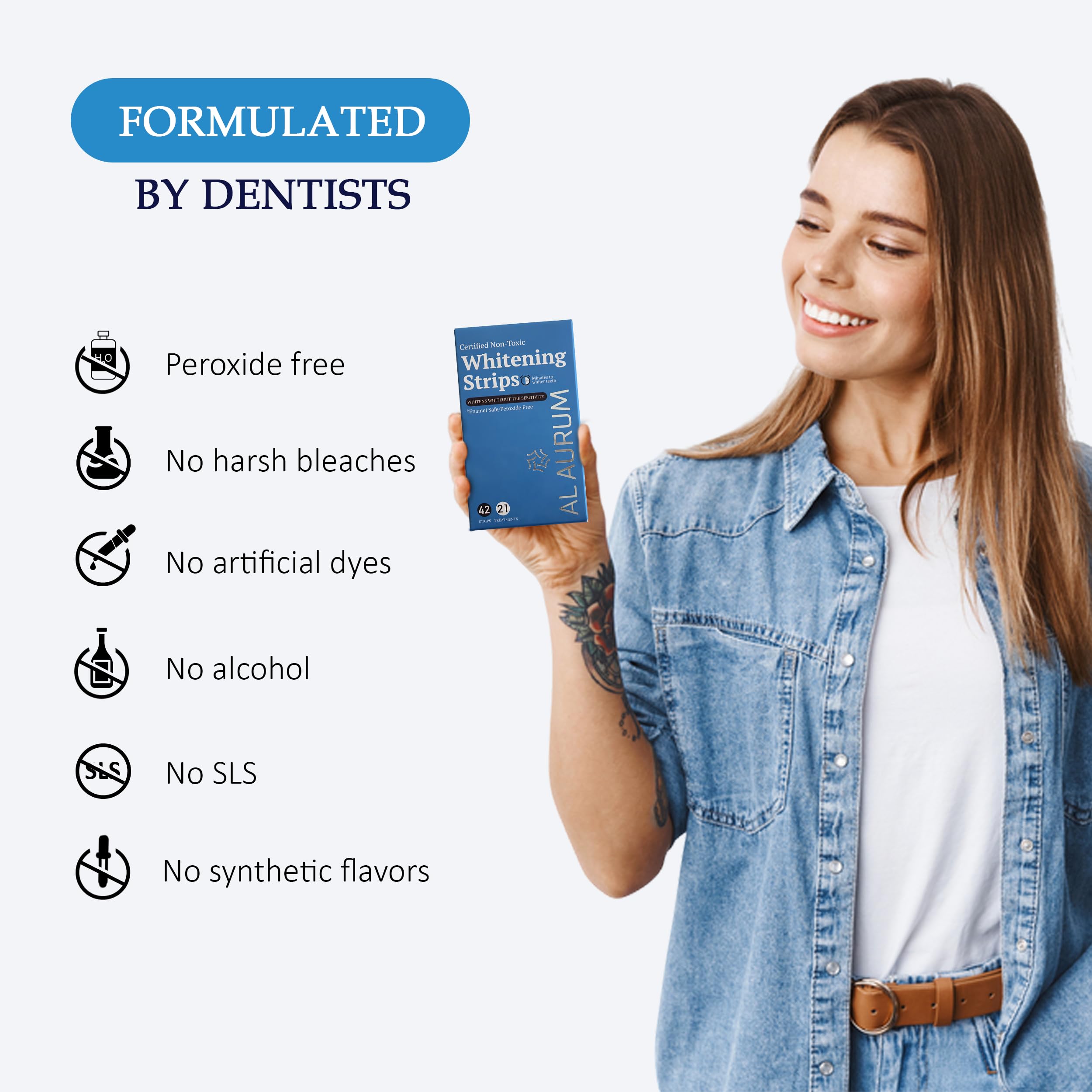 Peroxide-free, enamel-safe whitening strips