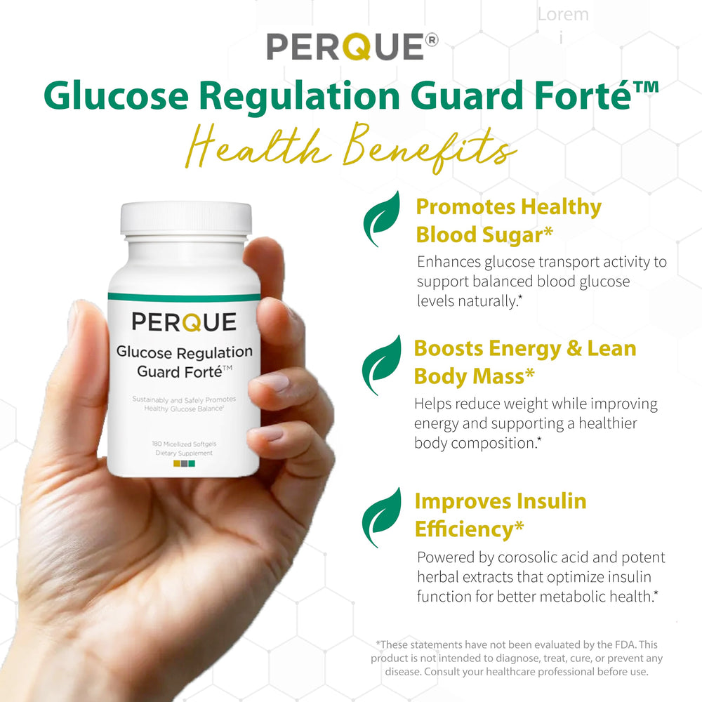 Front view of Perque Glucose Regulation Guard Forte 180-softgel bottle