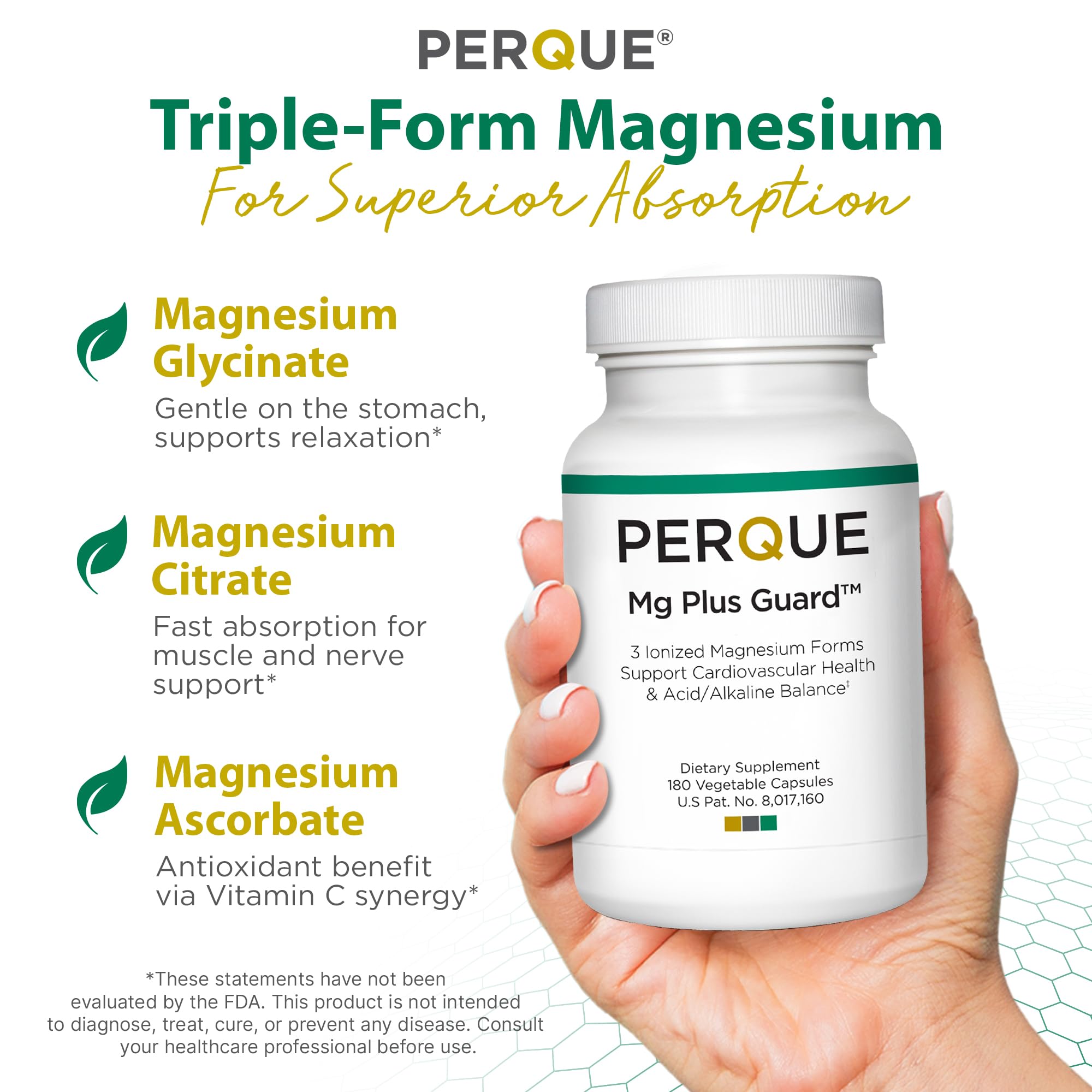 Close-up of Mg Plus Guard capsules showing high-absorption formula