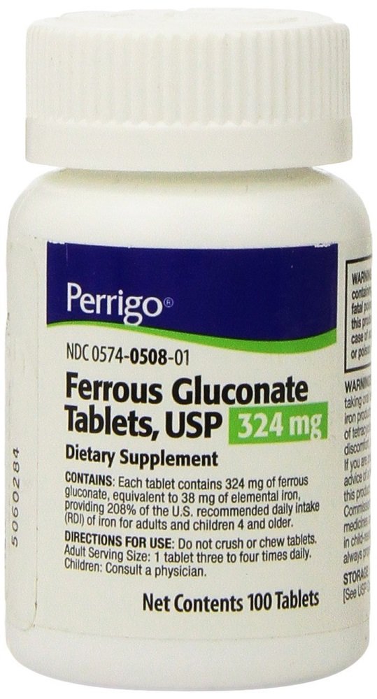 Perrigo Ferrous Gluconate Green Tablets 324 mg, 100-count, 3-pack