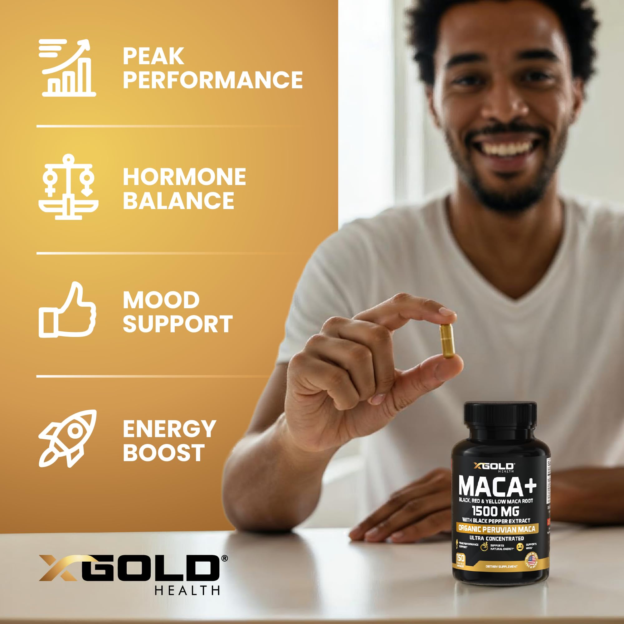 Triple blend of organic maca roots: black, red and yellow
