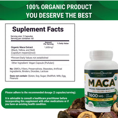 Peruvian maca root capsules 1600mg vegan composition