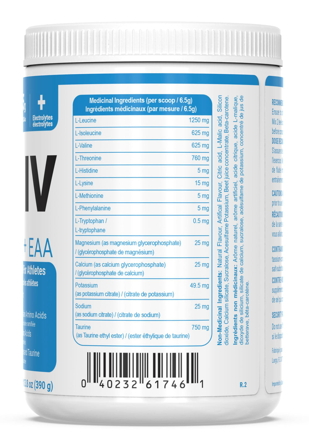 Gluten-free, third-party tested Amino IV label