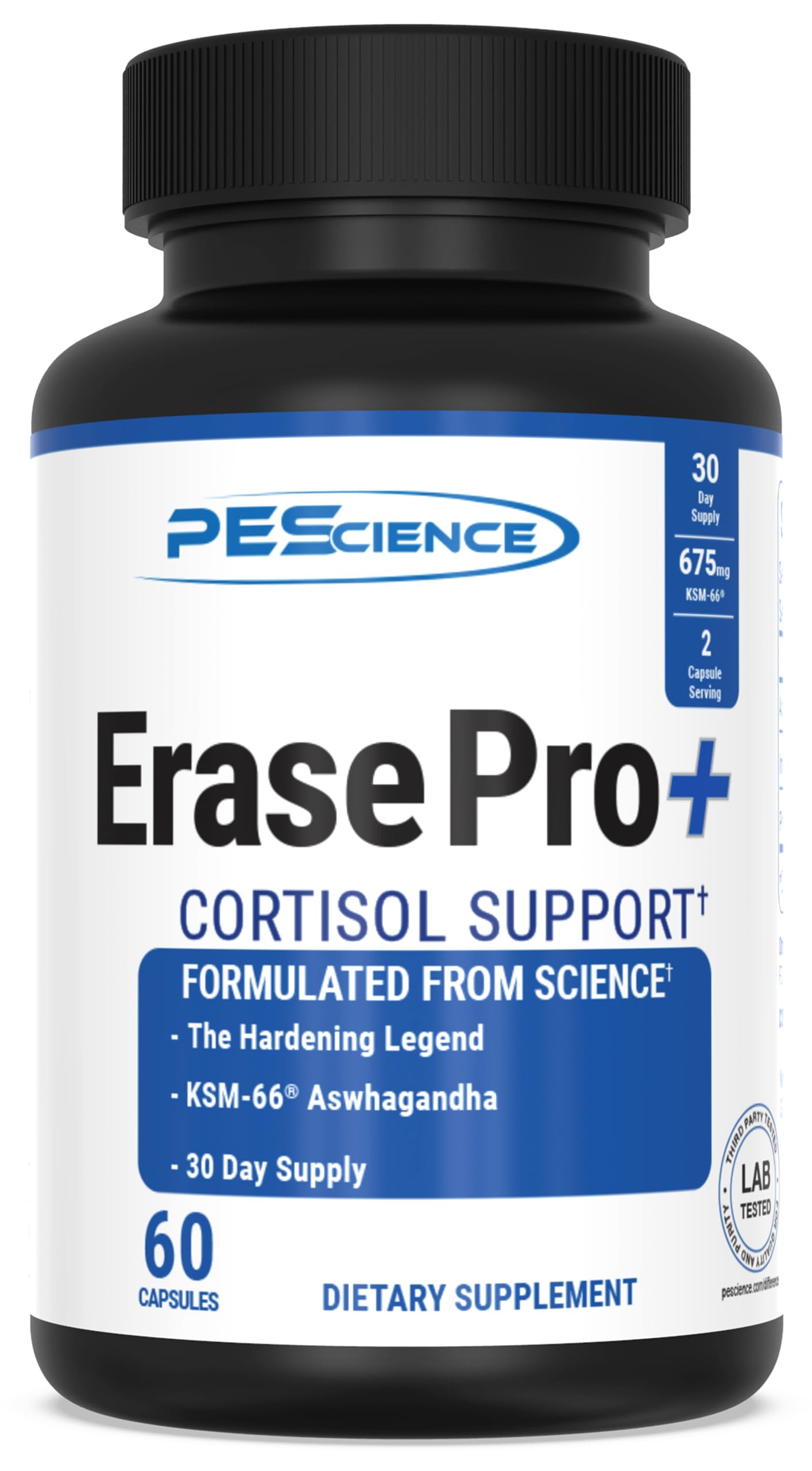 PEScience Erase Pro+ front label image showing multi-hormone support for muscles and recovery