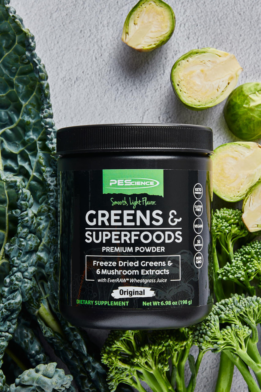 Chlorophyll-rich greens ingredients (spinach, kale, broccoli sprouts, wheatgrass)