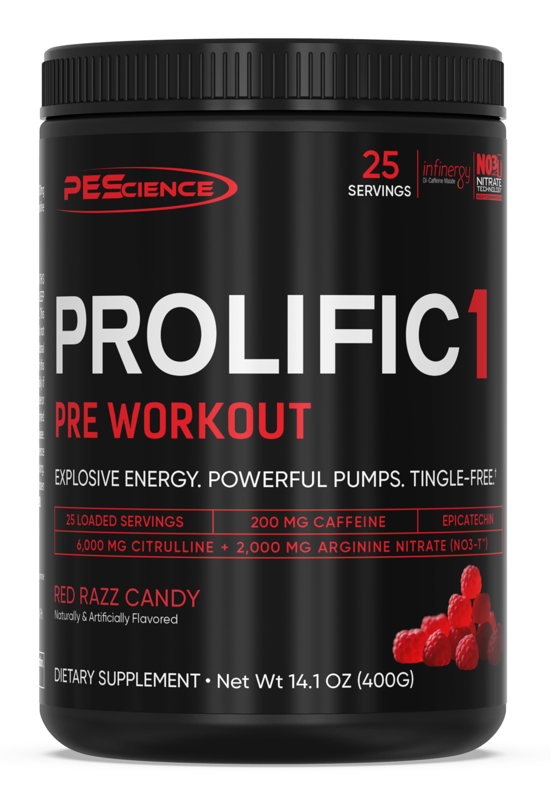 PEScience Prolific-1 tub front showing clean energy and no beta alanine