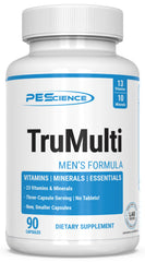 PEScience TruMulti Multivitamin for Men hero image featuring 90 capsules