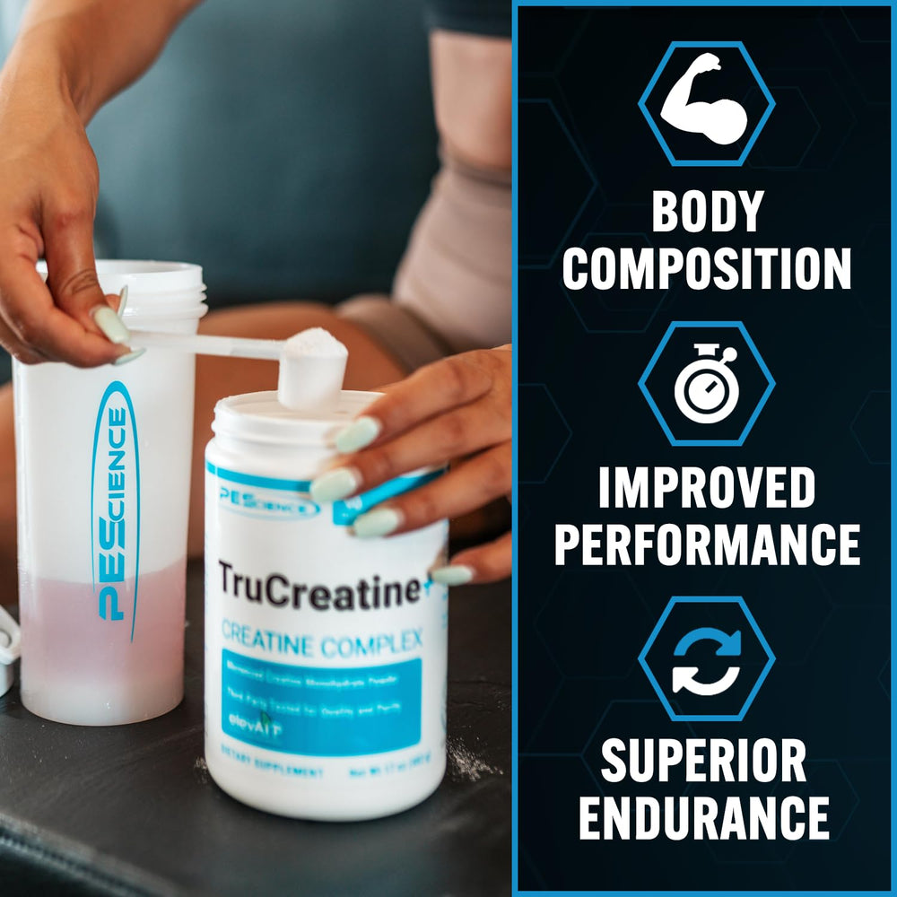 Unflavored TruCreatine+ powder with scoop and label