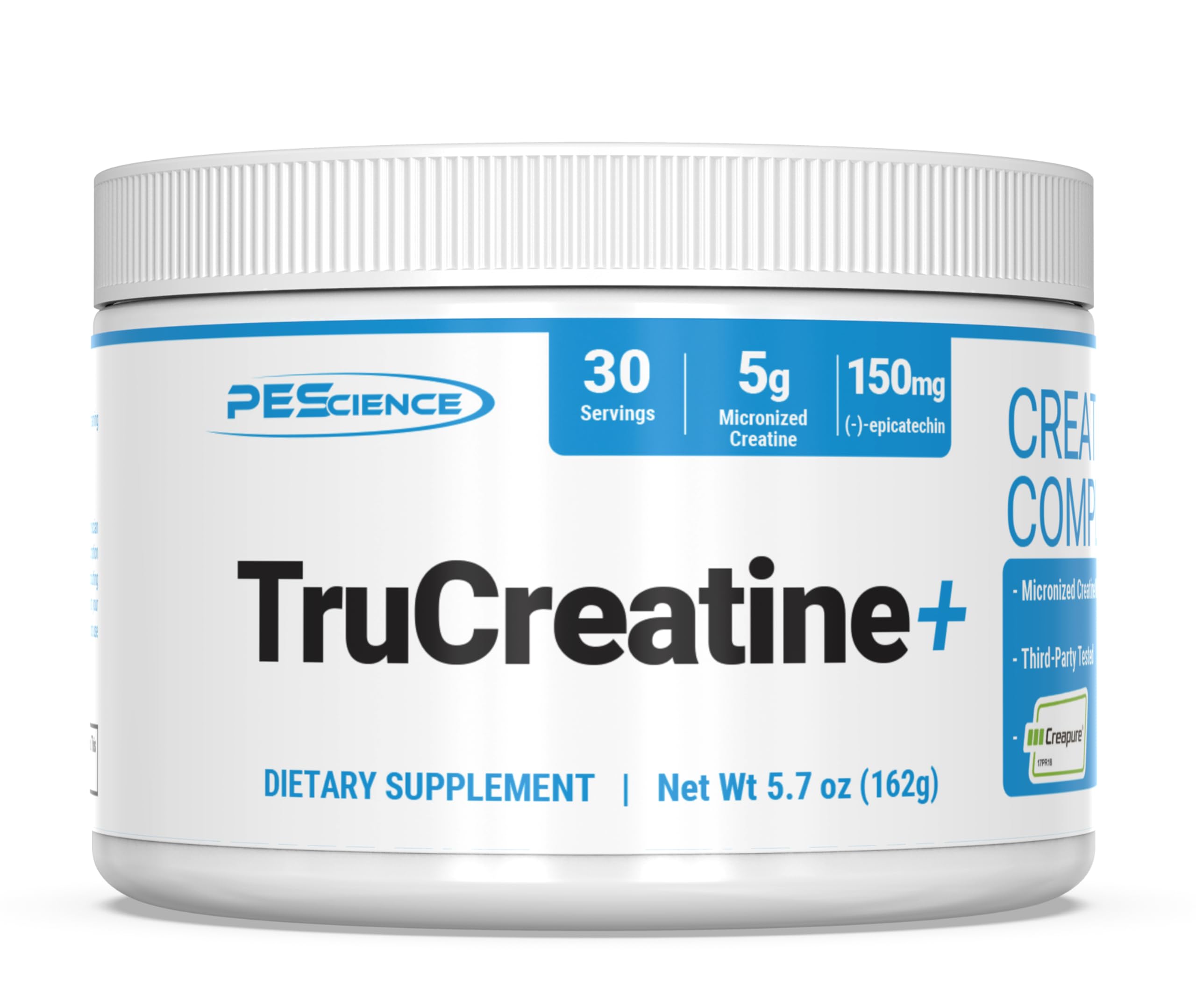 Front view of PEScience TruCreatine+ Unflavored canister