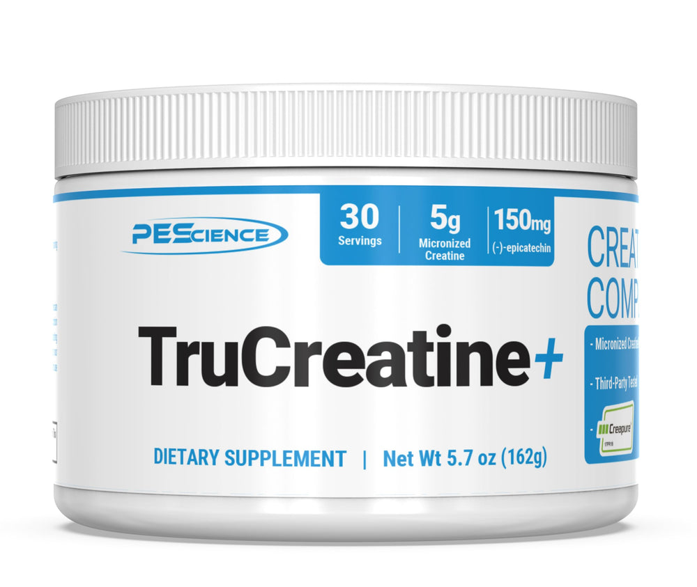 Front view of PEScience TruCreatine+ Unflavored canister