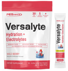 PEScience Versalyte wildberry stick pack ready for on-the-go hydration