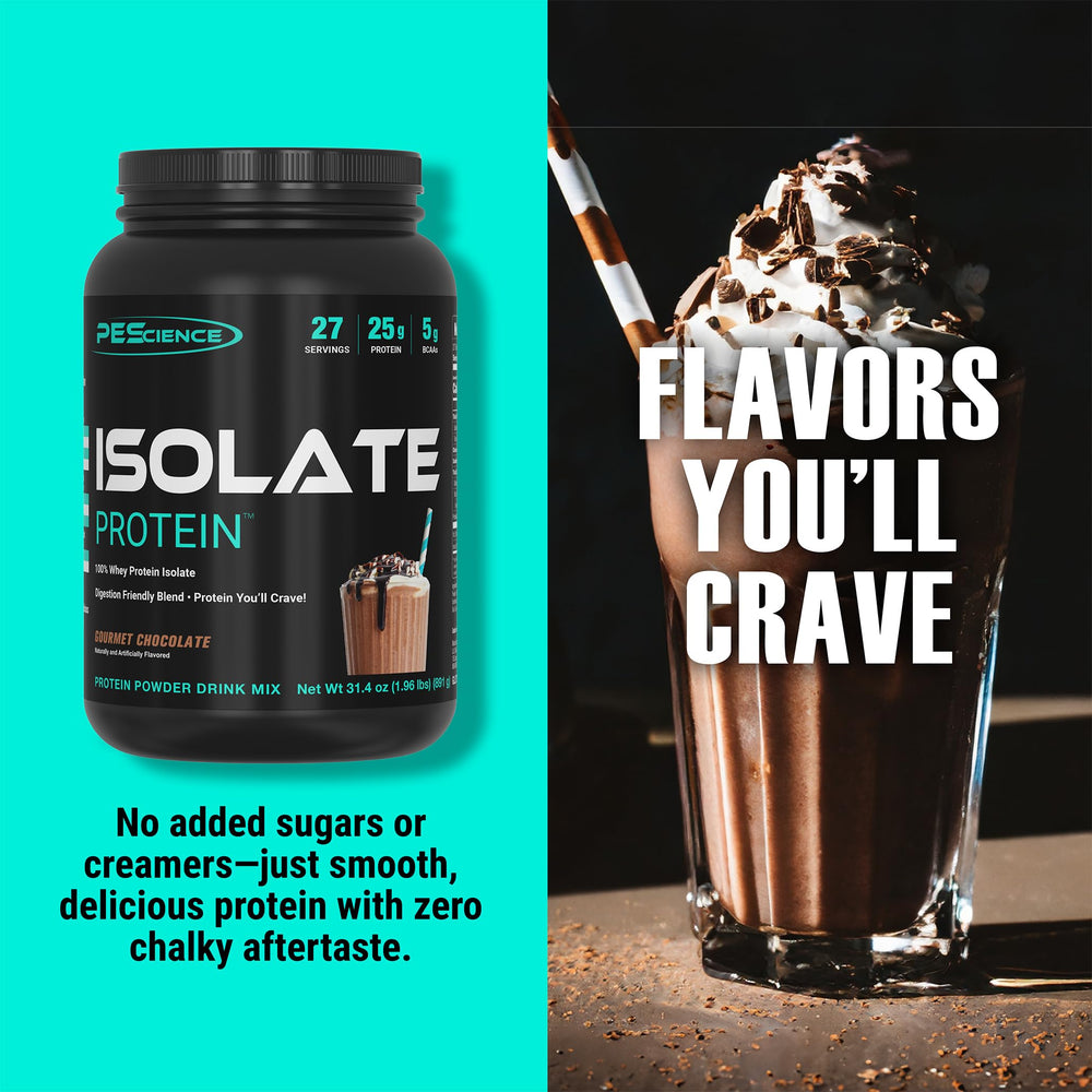 PEScience Whey Isolate bottle label showcases low carb gluten-free formula