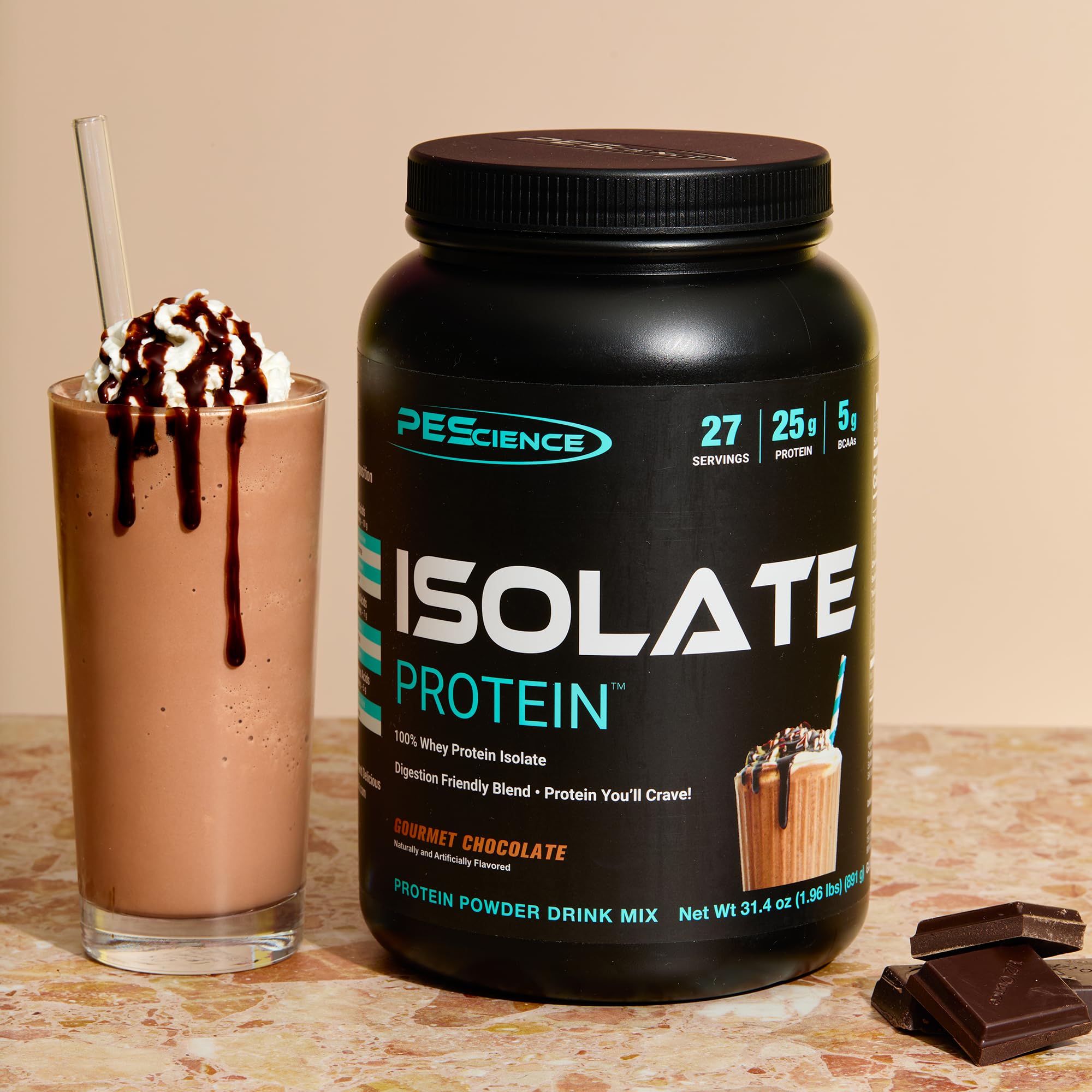 PEScience Whey Isolate casein-free badge emphasizes gentle digestion