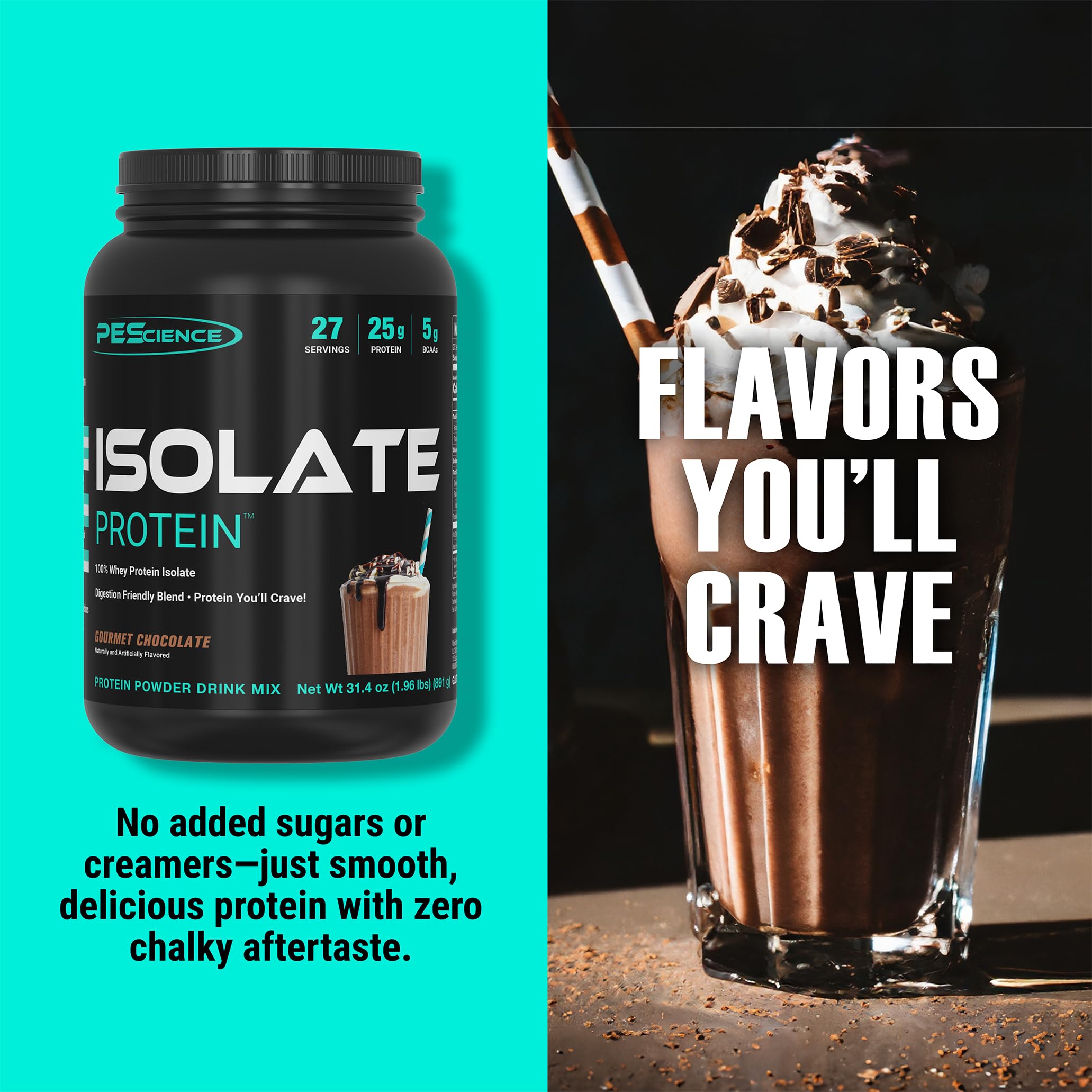 PEScience Whey Isolate powder jar close-up signals premium protein quality