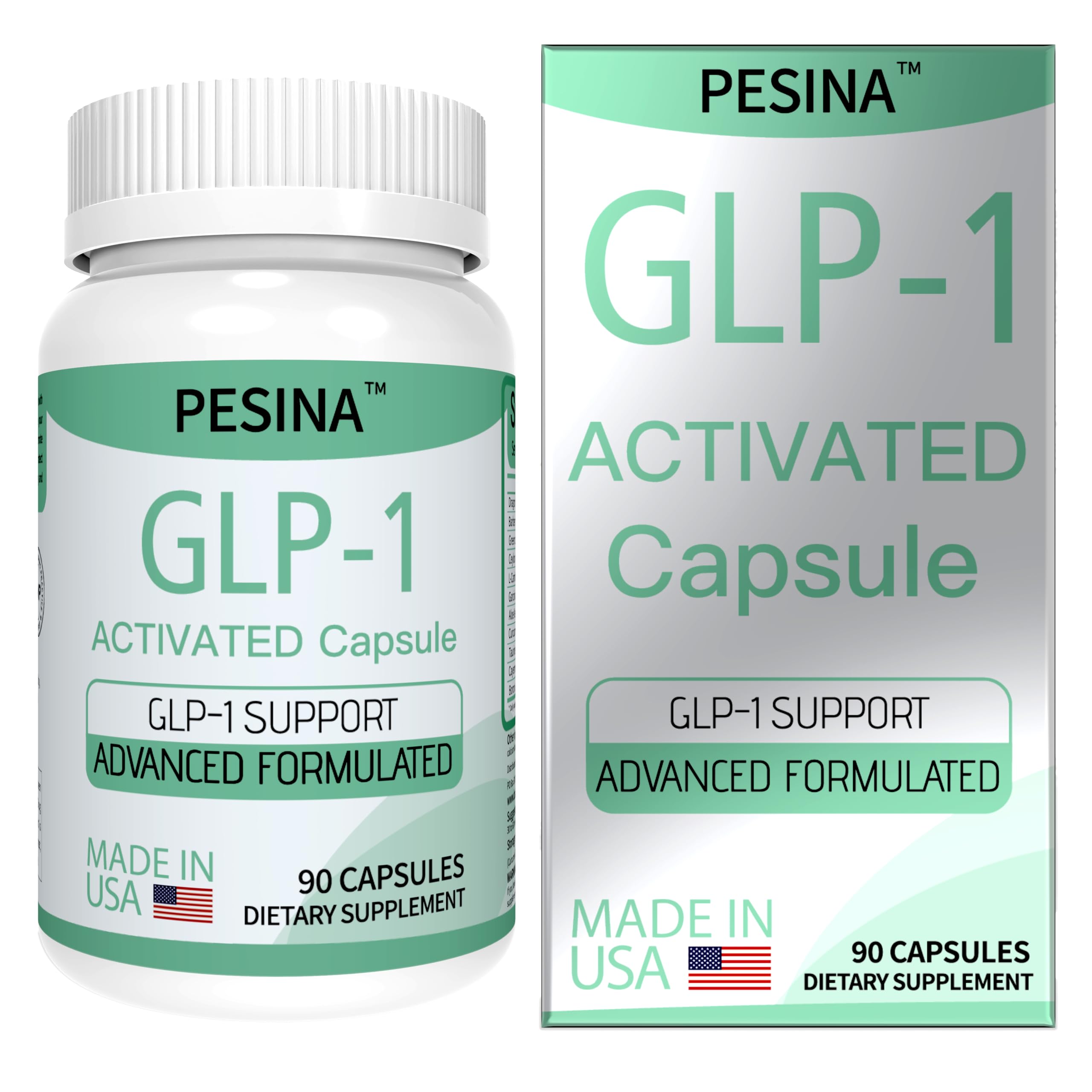 PESINA GLP-1 supplement bottle front showing daily hunger support