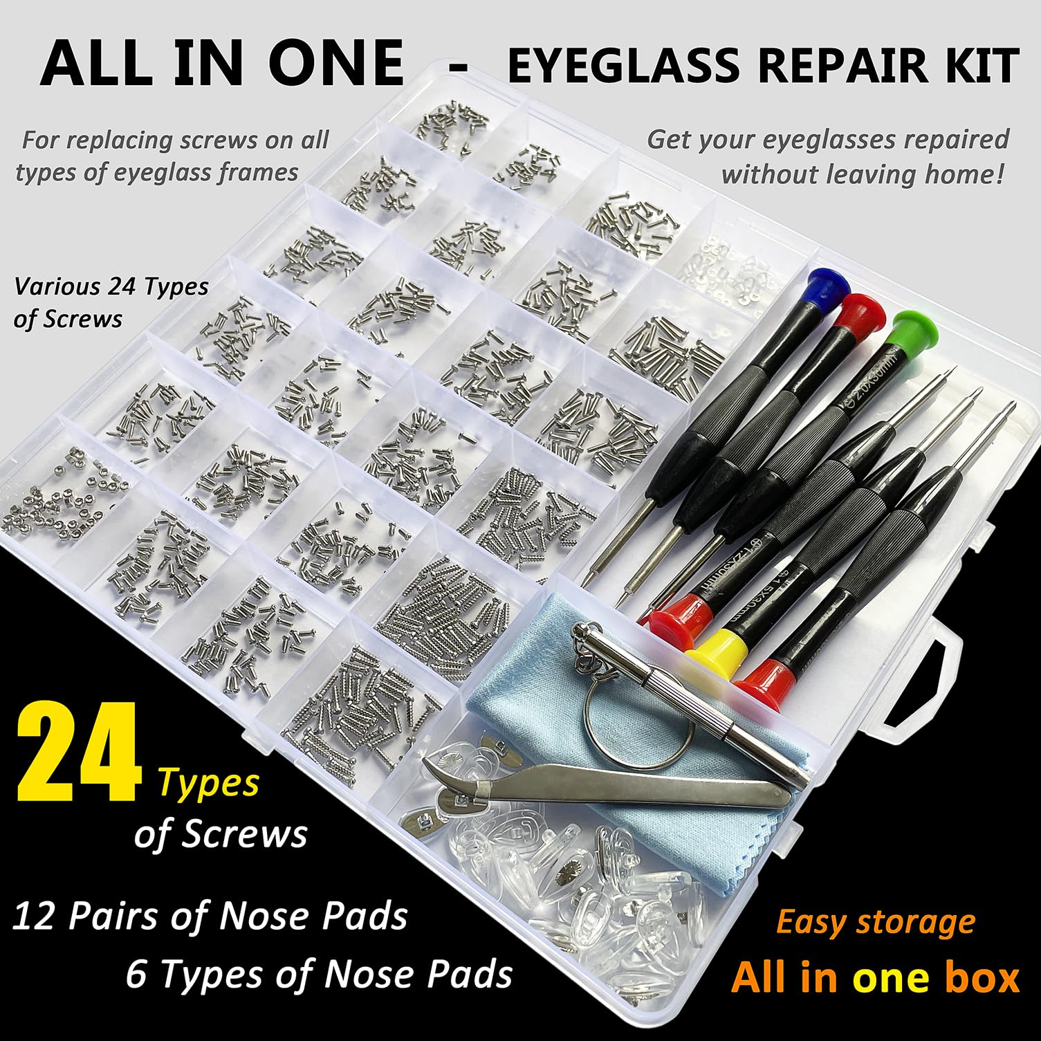 Assorted eyeglass screws for hinges, frames, and nose pads