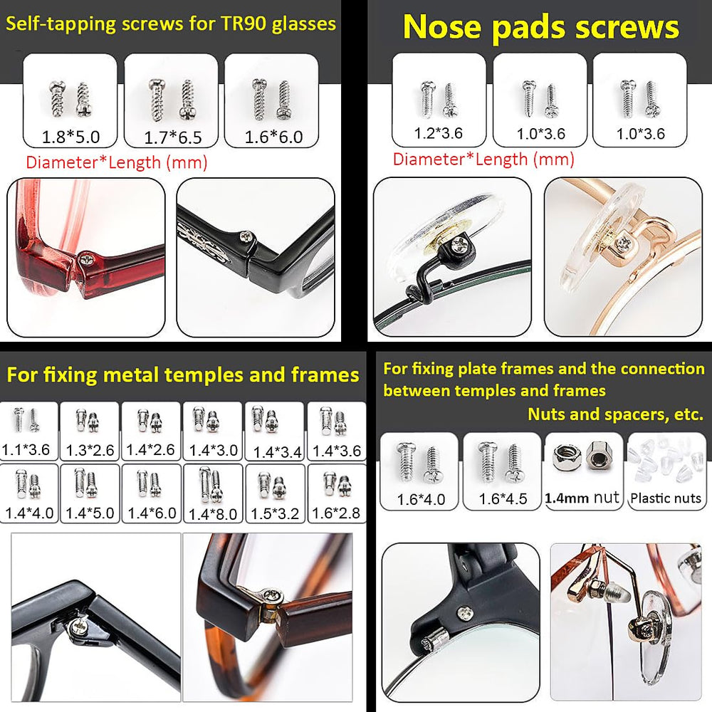 Nose pads, nuts, washers, and plastic caps included in the kit