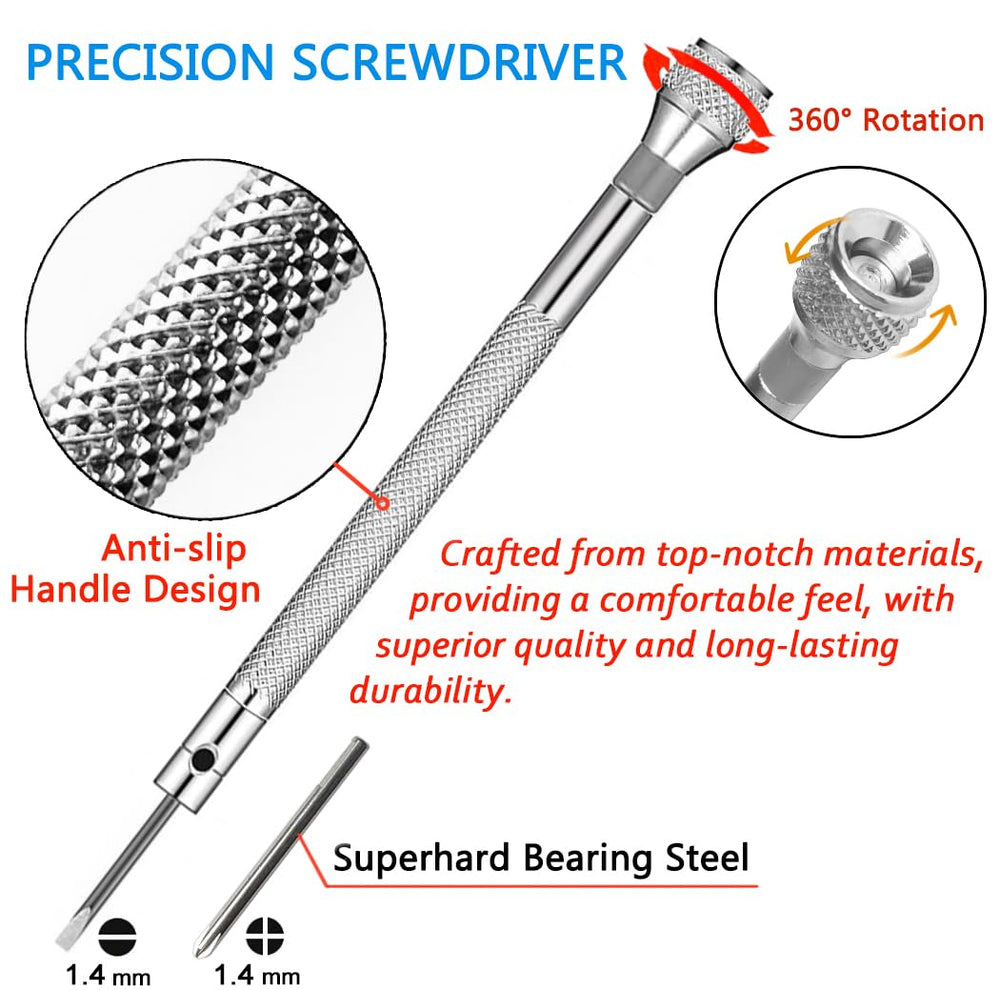 Close-up of pro-grade precision screwdrivers included in the kit