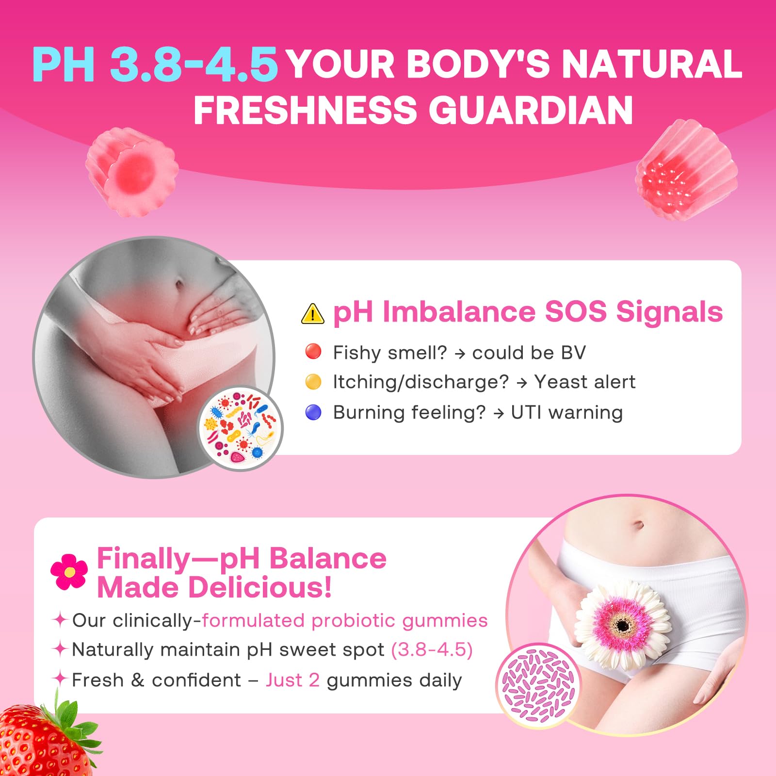 Gummies supporting vaginal pH balance and flora