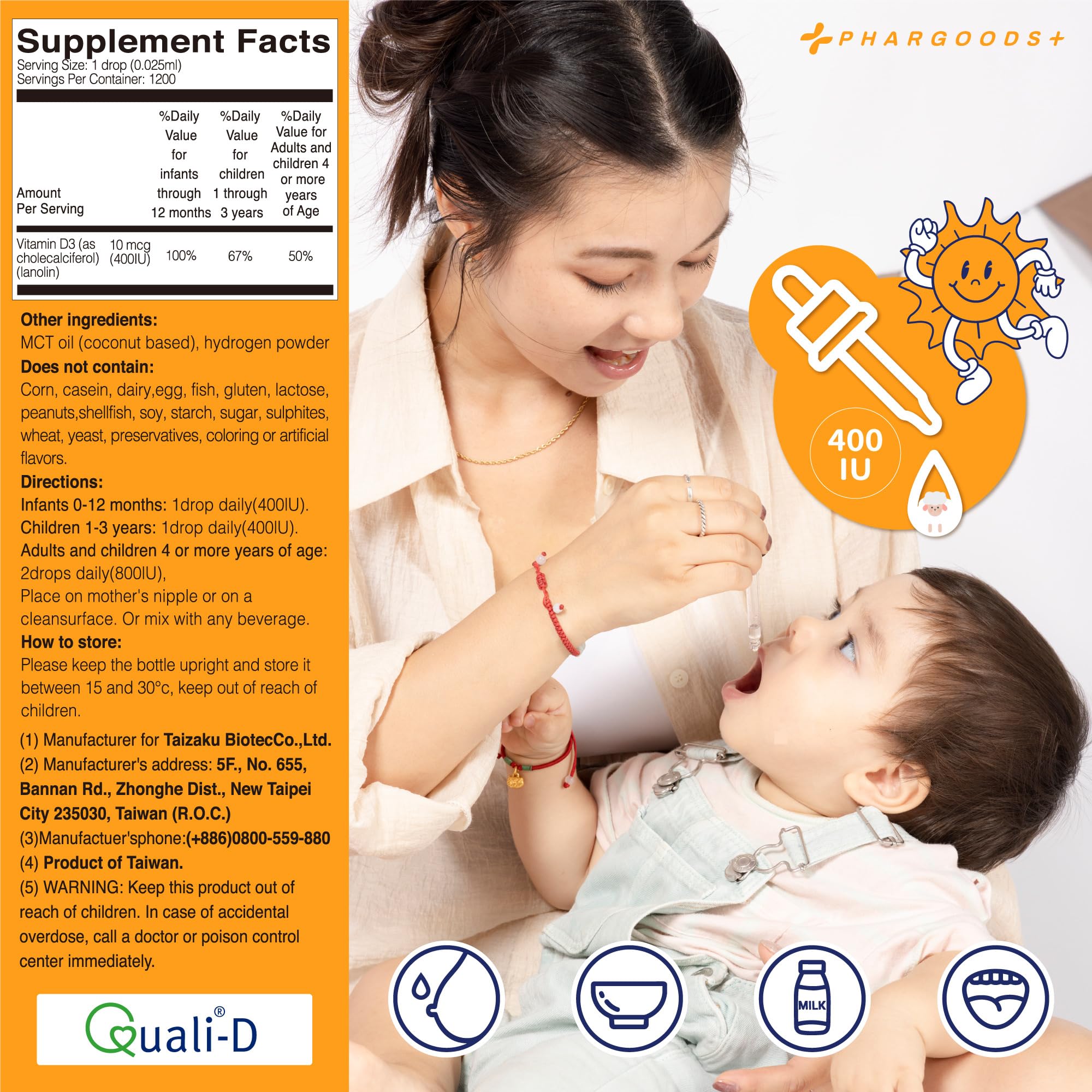 Safe for newborns and kids PHARGOODS+ Vitamin D3 Drops usage