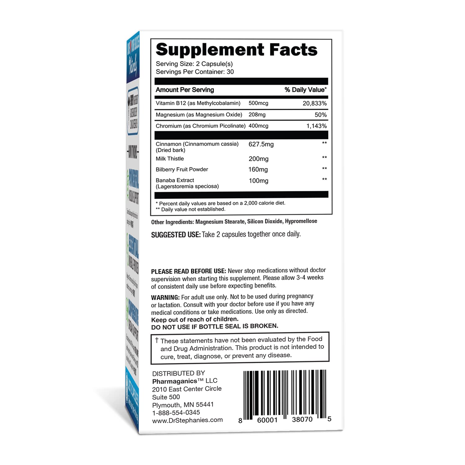 Pharmaganics Cinnamon Banaba Chromium Milk Thistle close-up for herbal daily wellness