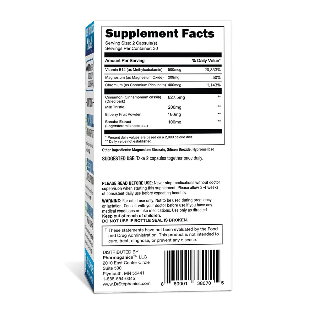 Pharmaganics Cinnamon Banaba Chromium Milk Thistle close-up for herbal daily wellness