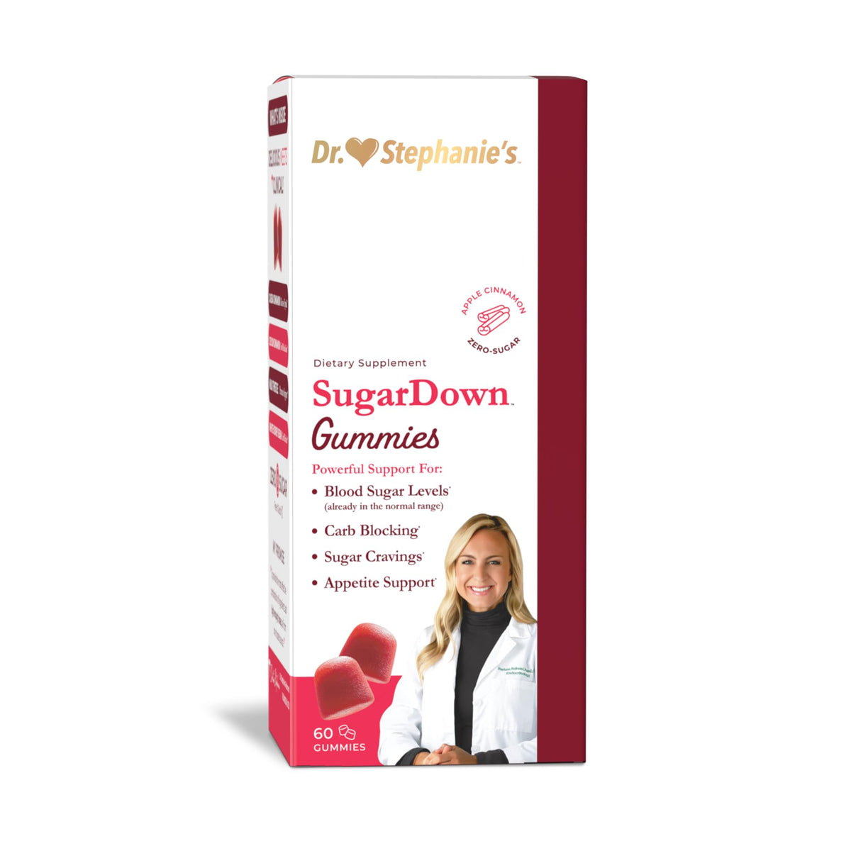 Front view of Pharmaganics SugarDown Gummies bottle with Cinnamon flavor