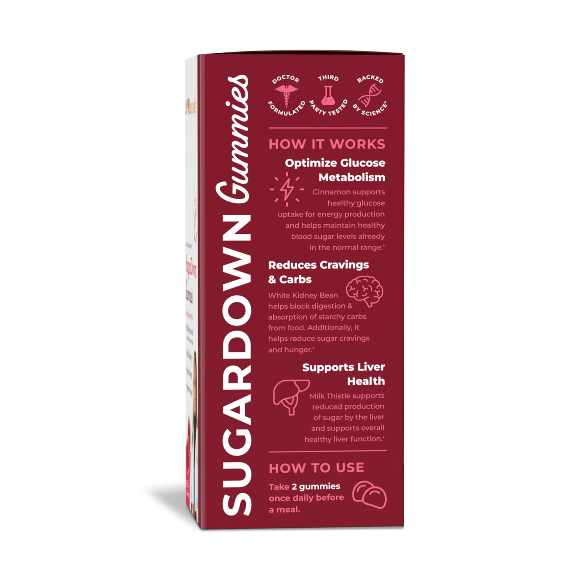 SugarDown Gummies ingredients list showing cinnamon chromium blend