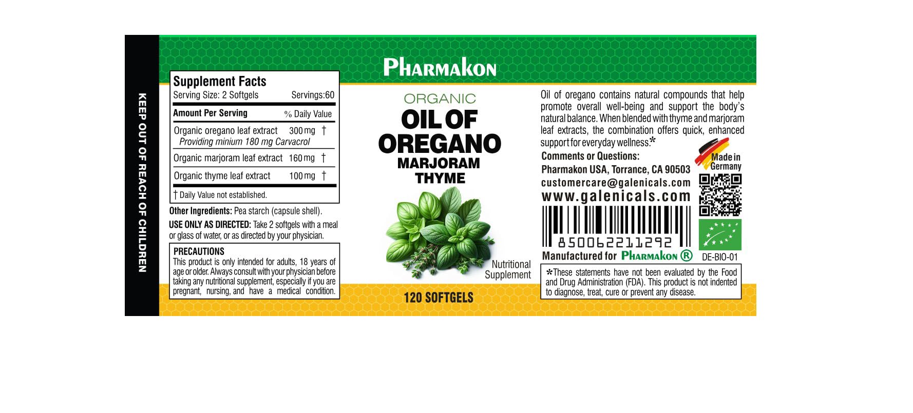 Softgel capsules of oregano oil complex with thyme and marjoram