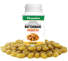 PHARMAKON nattokinase supplement bottle and label showing 6000 FU per serving