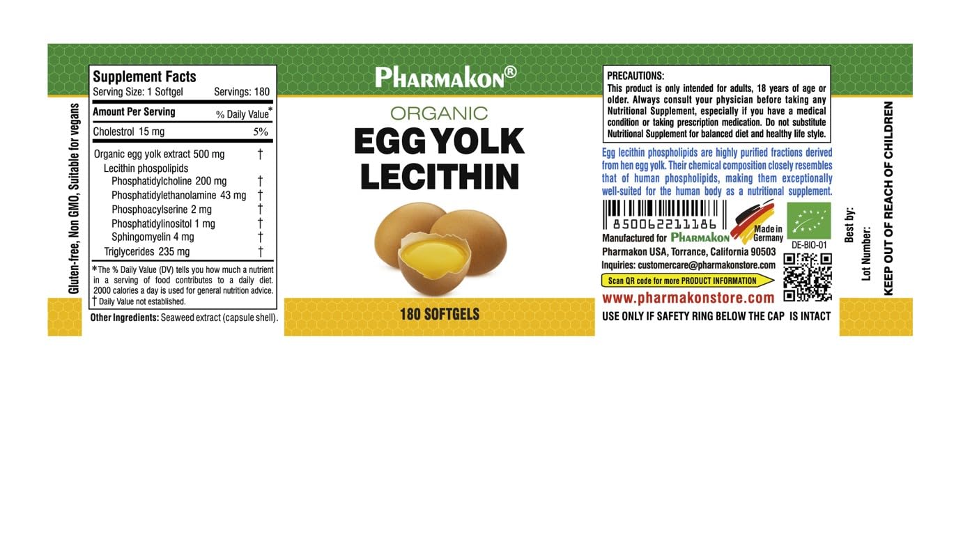 Liquid form organic egg yolk lecithin softgel capsules - high phospholipid content