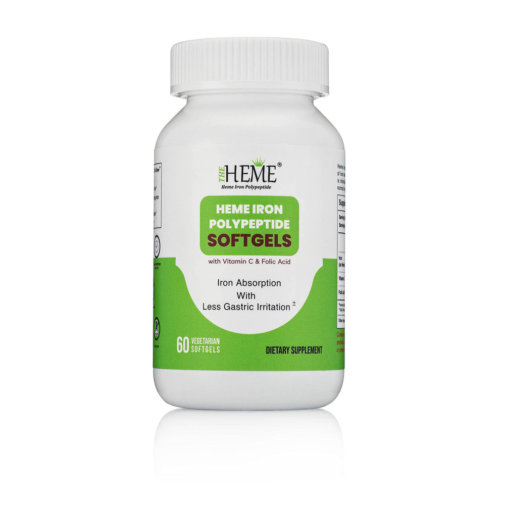 TheHeme iron polypeptide softgels bottle close-up