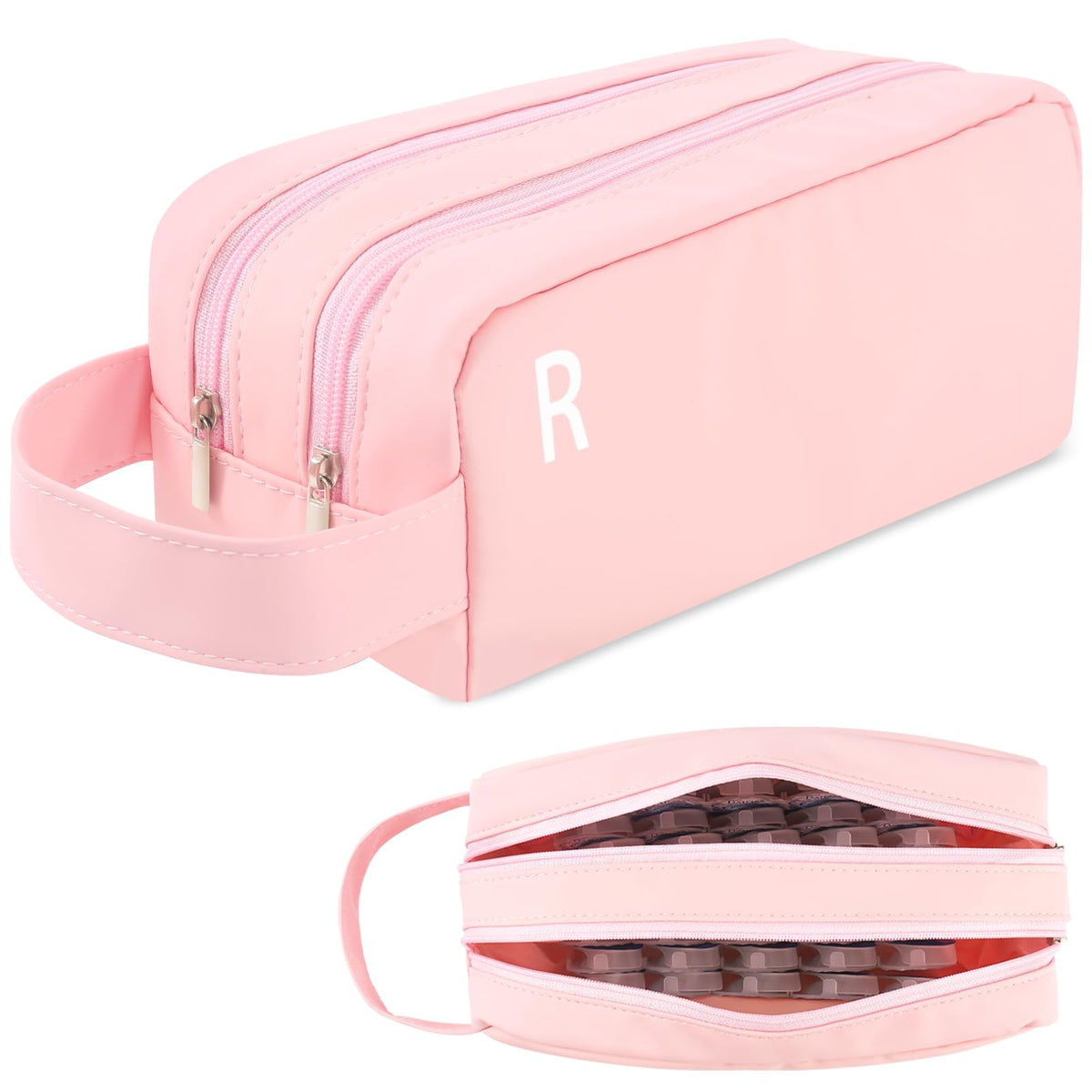 Front view of Phask pink daily contact lens organizer case