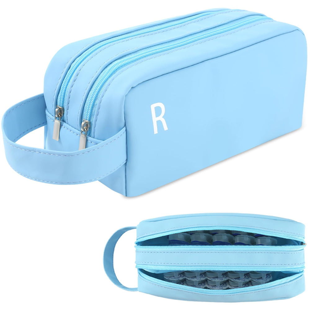 Blue Phask daily contact lens organizer case with clearly labeled R and L