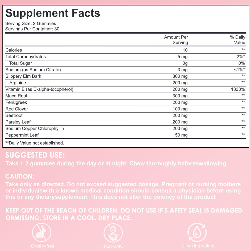 Slippery Elm ingredient and gummies label