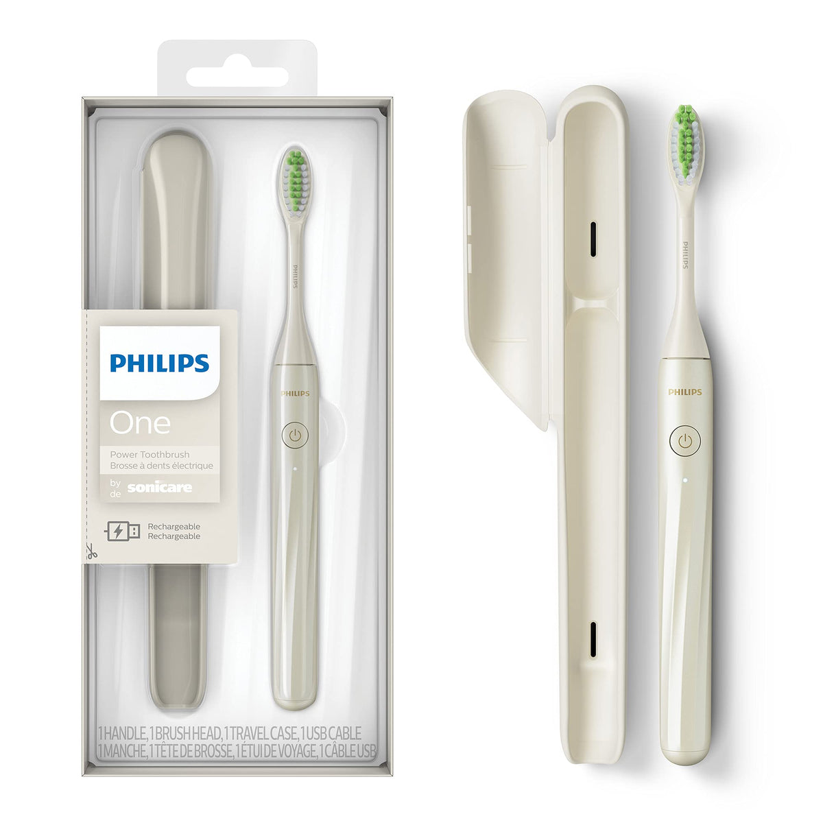 Front view of Philips One by Sonicare Rechargeable Toothbrush Snow HY1200/27
