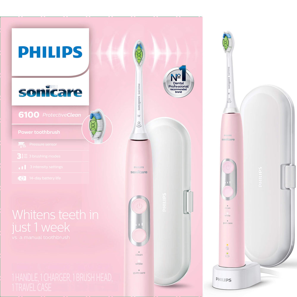 Front view of Philips Sonicare ProtectiveClean 6100 in Pink HX6876/21