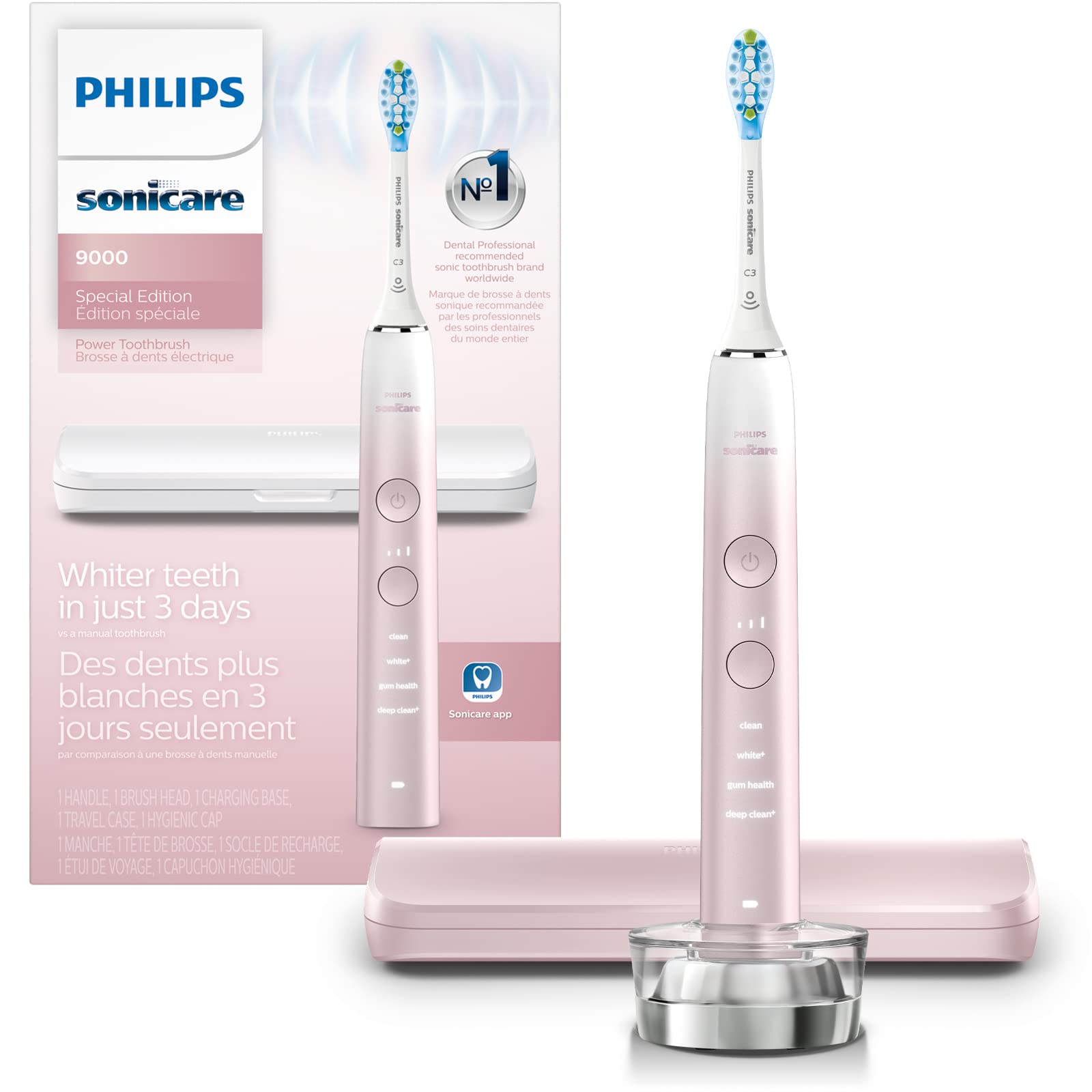 Philips Sonicare 9000 Special Edition toothbrush pink and white front view