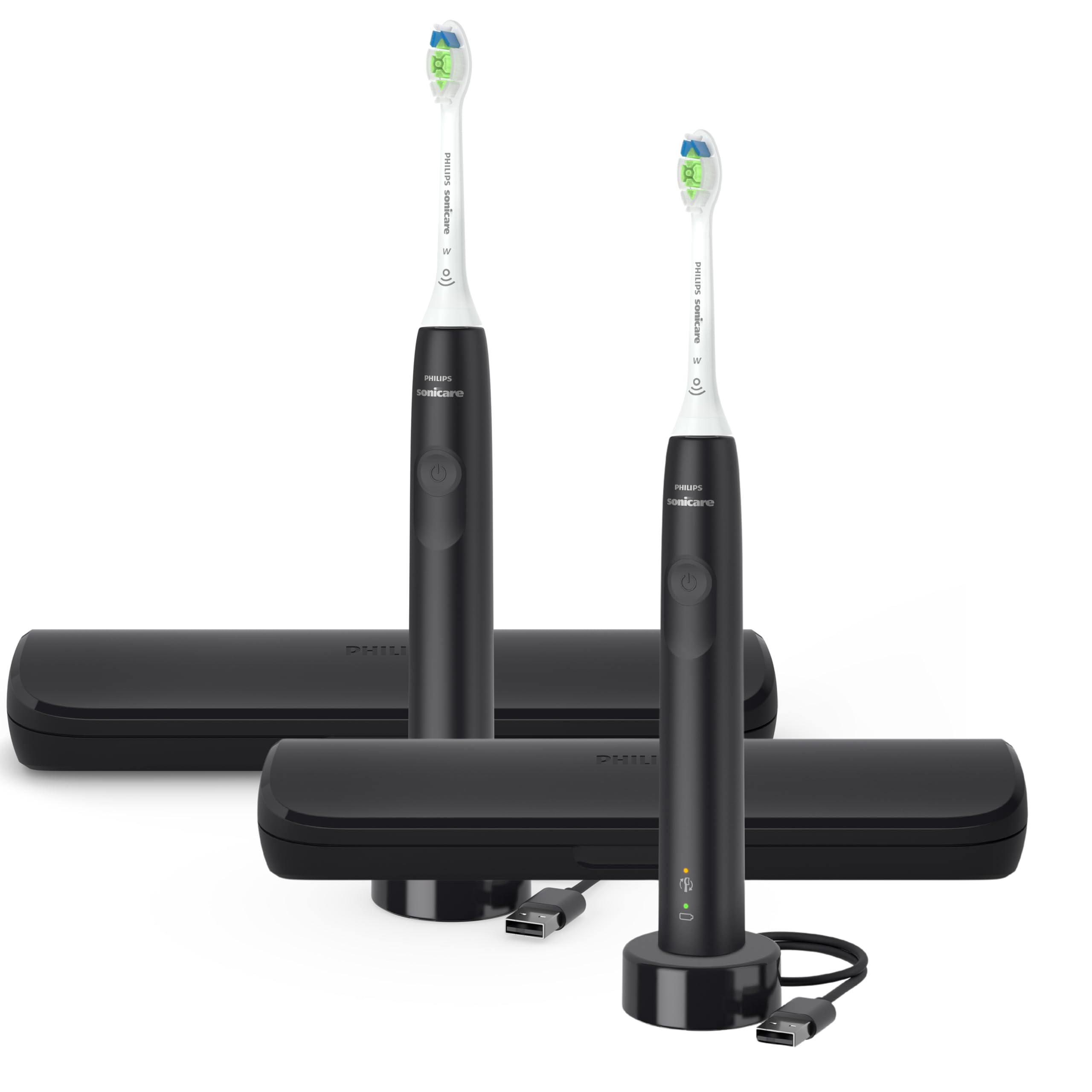 Front view of Philips Sonicare DiamondClean 2-Pack Bundle in black