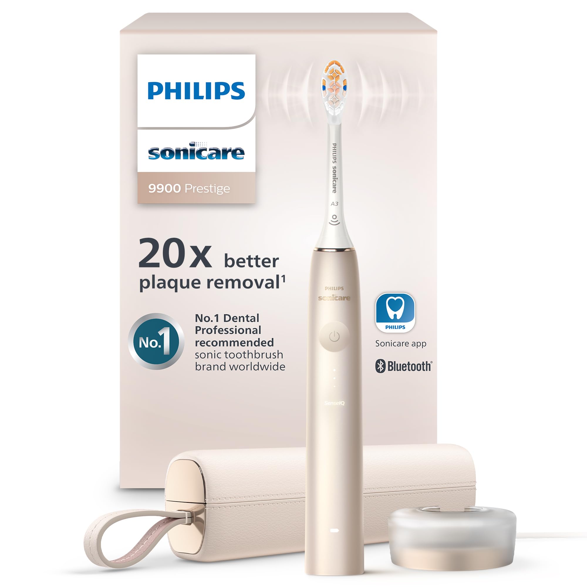 Front view of Philips Sonicare DiamondClean 9900 Prestige HX9990/11 in Champagne