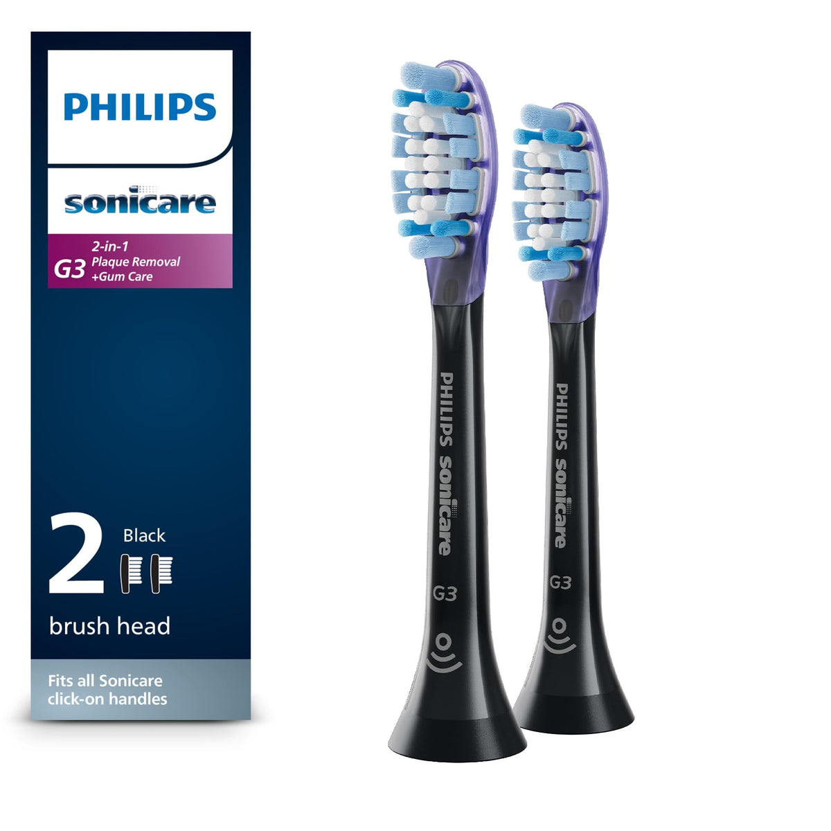 Front view of Philips Sonicare G3 Two-in-One 2-pack in black