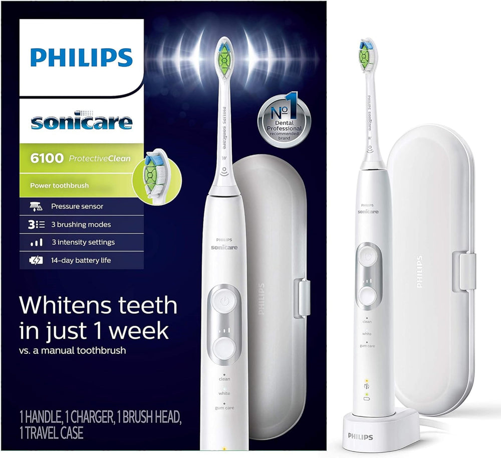 Front view of Philips Sonicare HX8911/02 HealthyWhite+ rechargeable toothbrush in white