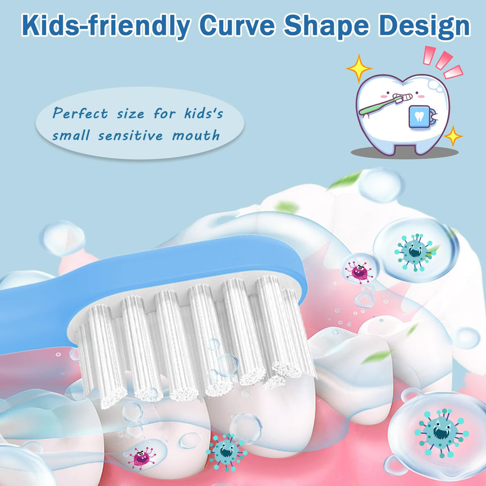 Close-up of soft rounded bristles on kids' toothbrush head
