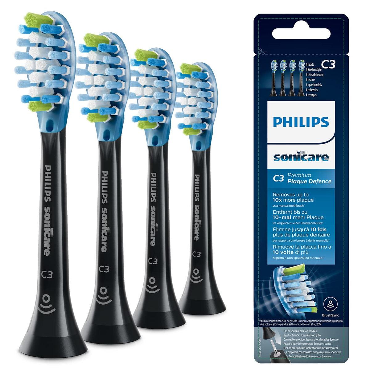 Philips Sonicare Premium Plaque Defence brush heads 4-pack, black HX9044/33 — front view