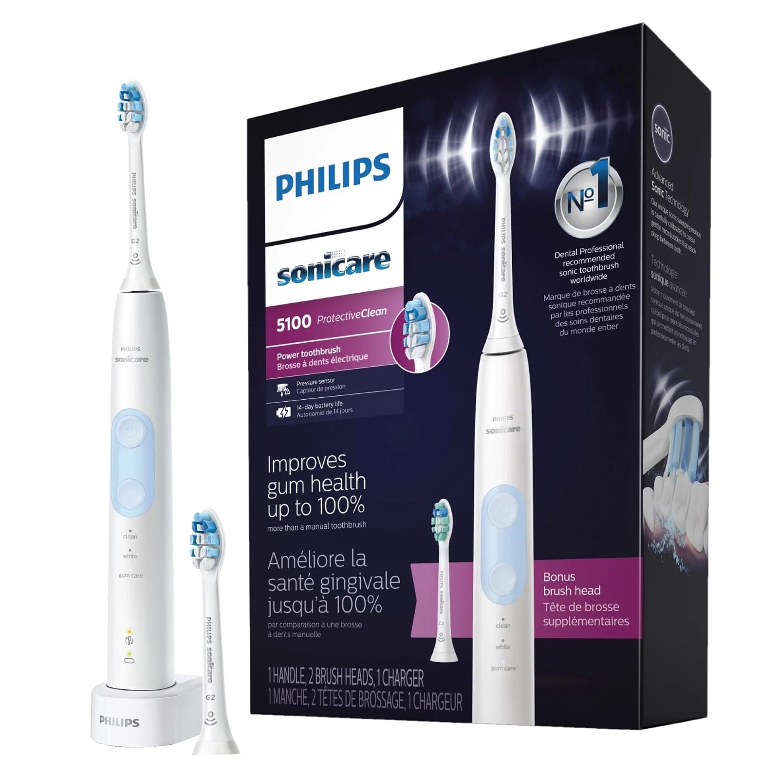 Front view of PHILIPS Sonicare ProtectiveClean 5100 electric toothbrush