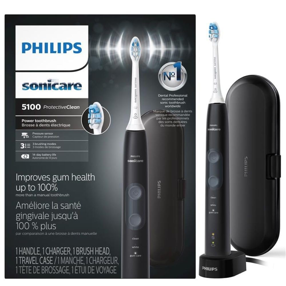 Front view of Philips Sonicare ProtectiveClean 5100 HX6850/60 in black