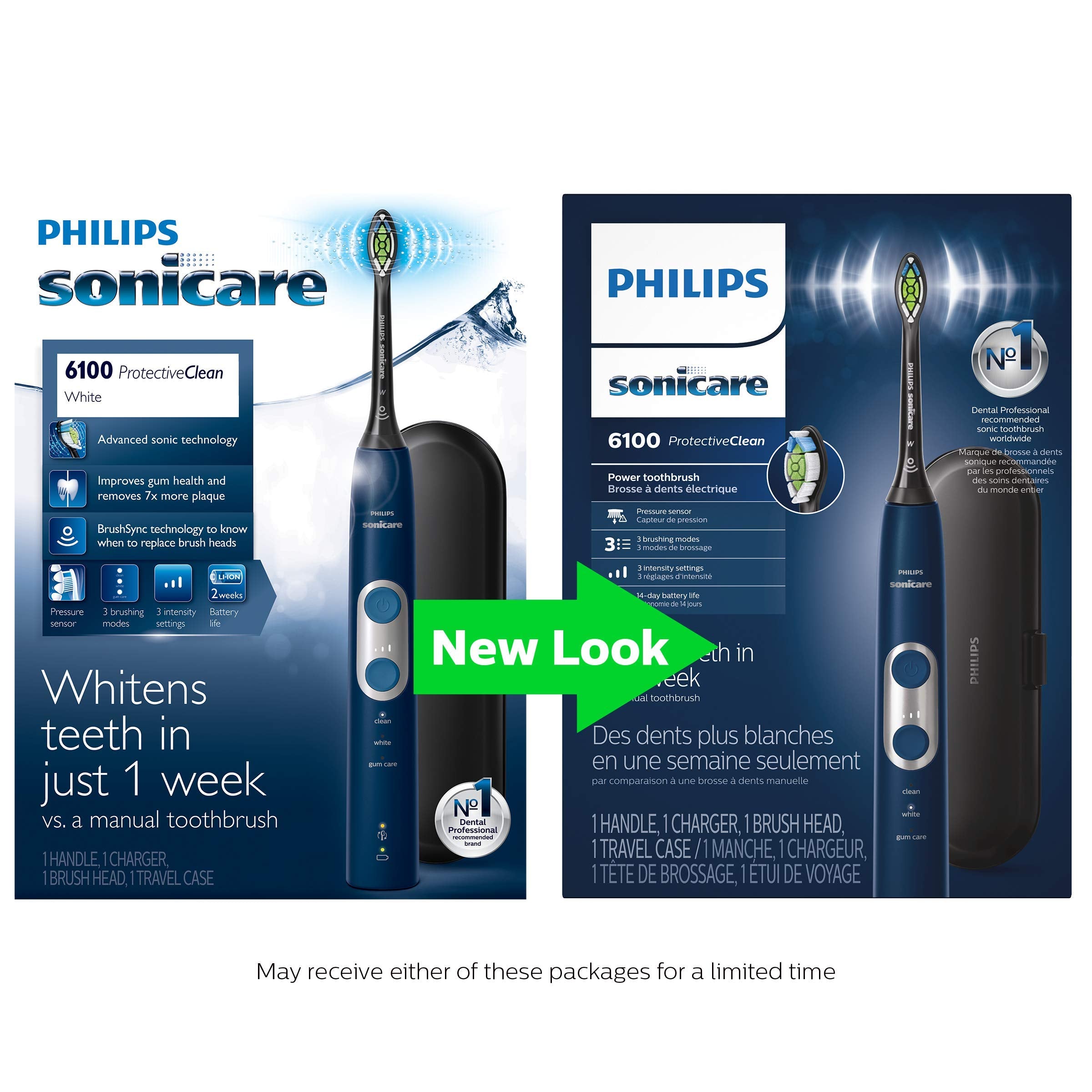 Close-up of the navy blue Philips Sonicare ProtectiveClean 6100 design