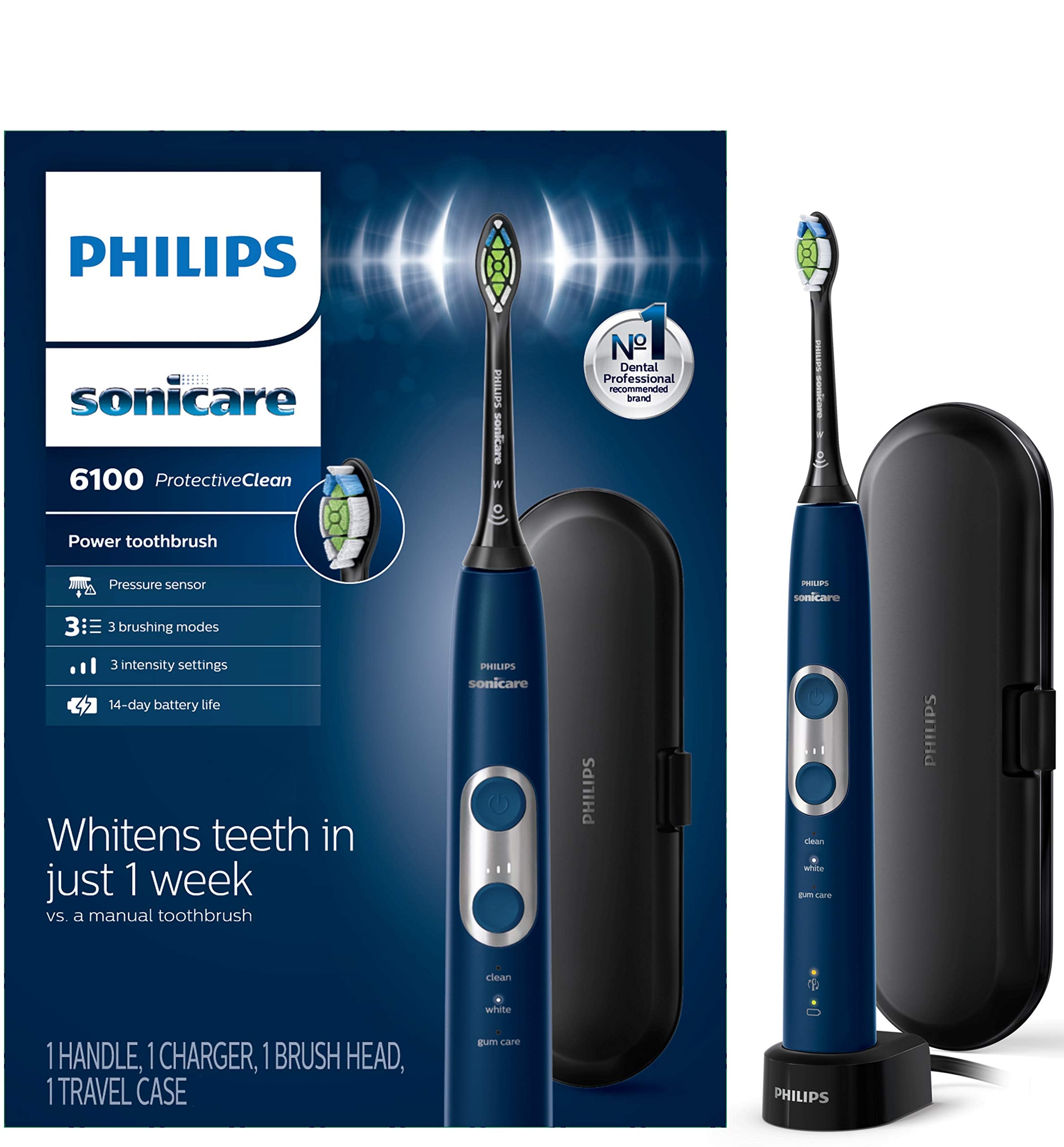 Philips Sonicare ProtectiveClean 6100 navy blue handle with pressure sensor