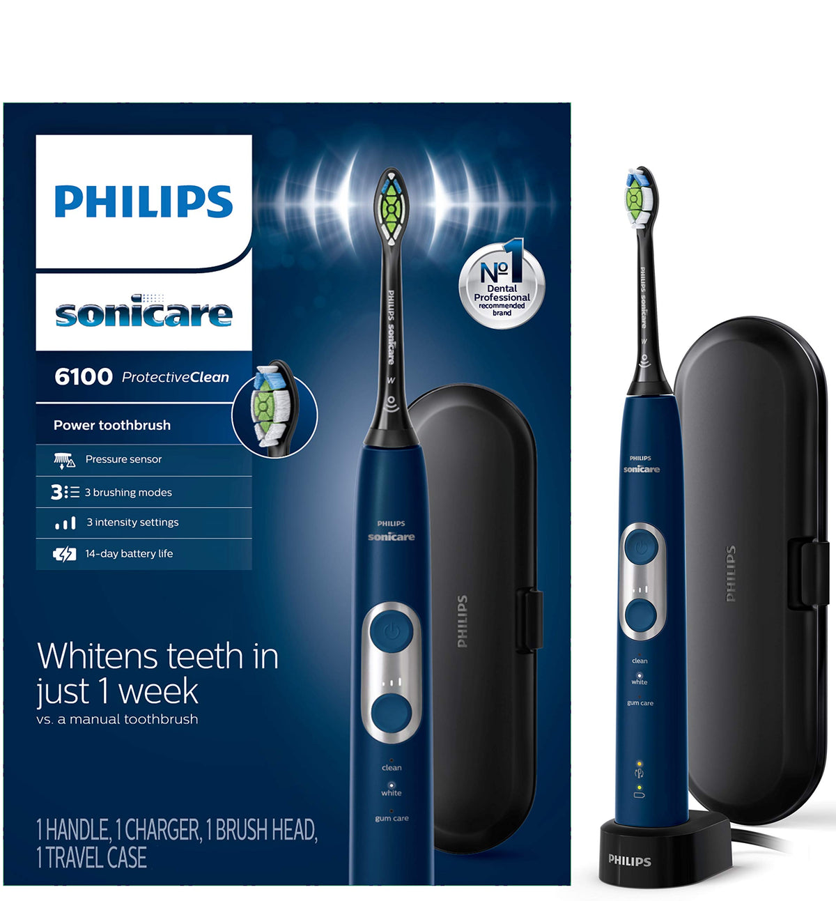 Philips Sonicare ProtectiveClean 6100 navy blue handle with pressure sensor