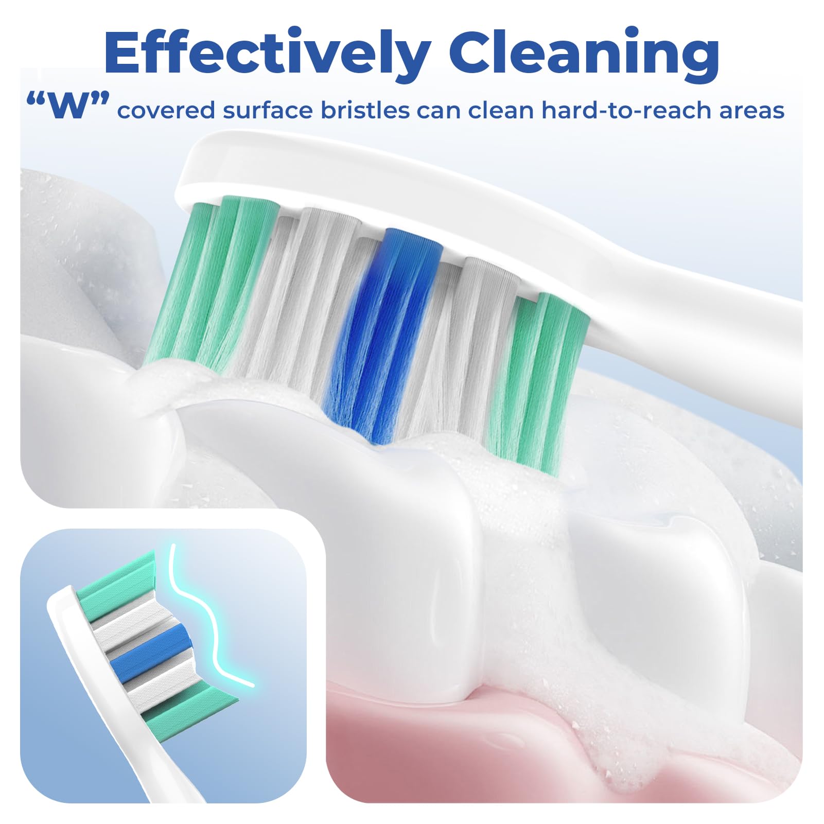 Each head includes a protective hygienic dust cover